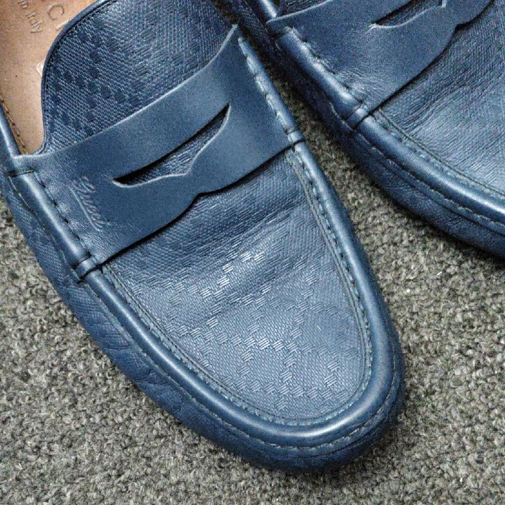 Gucci Men's Classic Blue Leather Driving Loafers